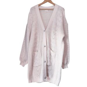Lauren Conrad Ivory Long Cardigan Sweater Size 2X Rhinestone Buttons Pockets